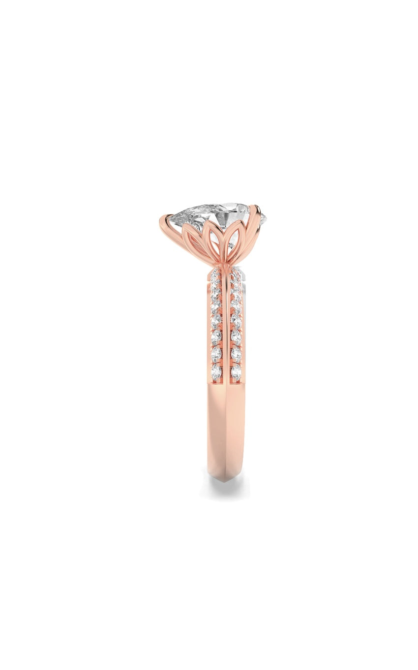2Cttw Pear Shaped Lab Grown Diamond (F/VS) Micro Pave Knife Edge Accent Ring in 14K Gold