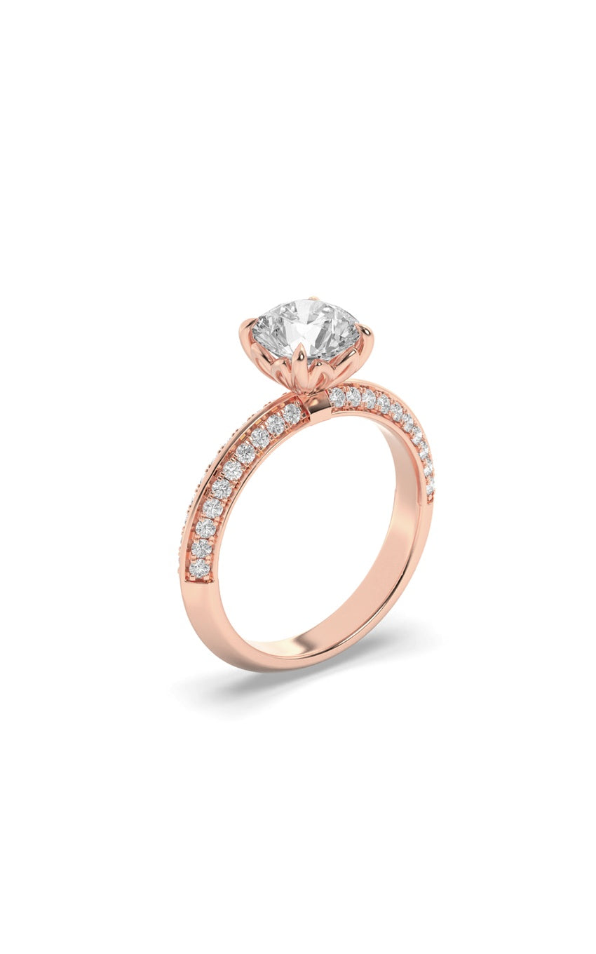 2Cttw Round Shaped Lab Grown Diamond (F/VS) Micro Pave Knife Edge Accent Ring in 14K Gold
