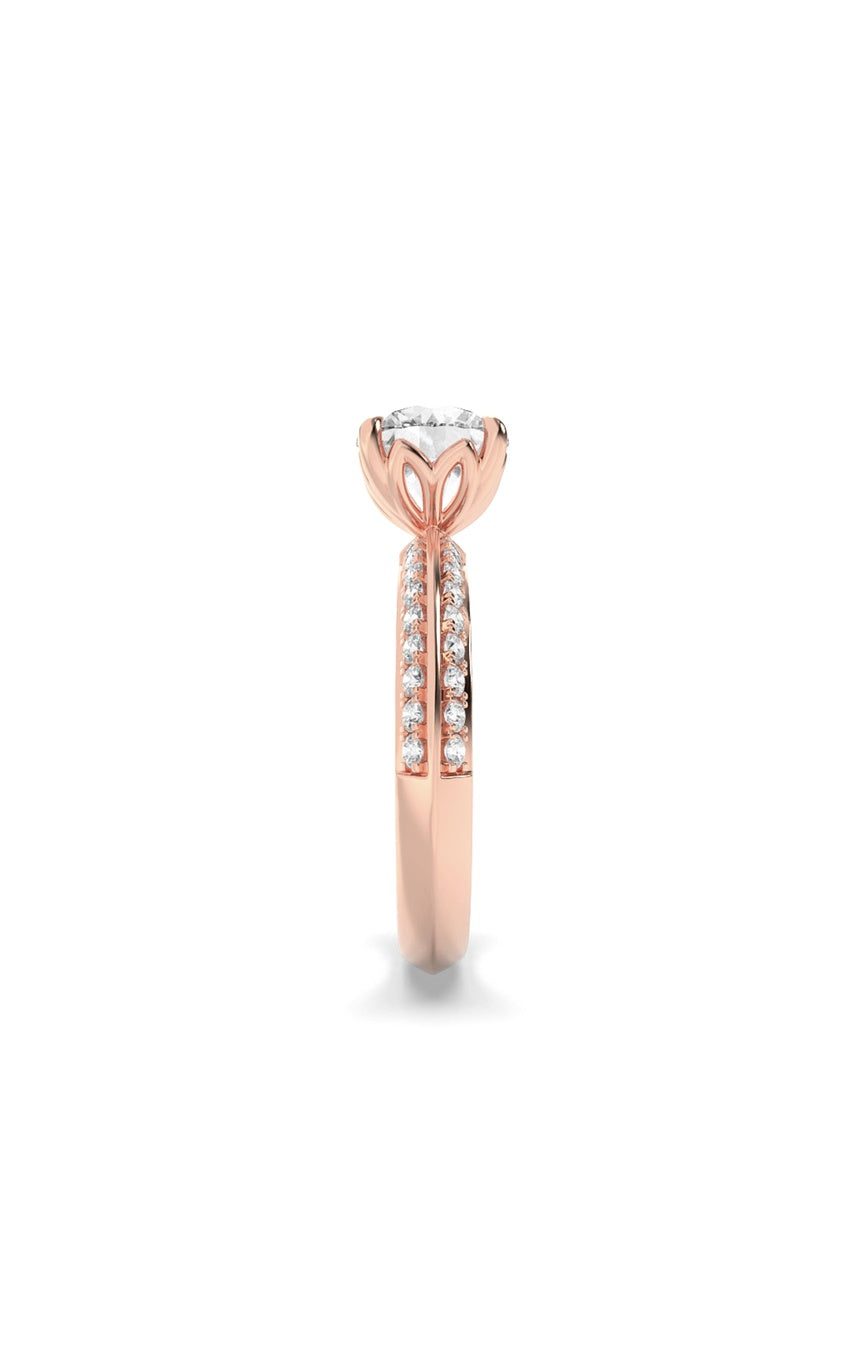 2Cttw Round Shaped Lab Grown Diamond (F/VS) Micro Pave Knife Edge Accent Ring in 14K Gold