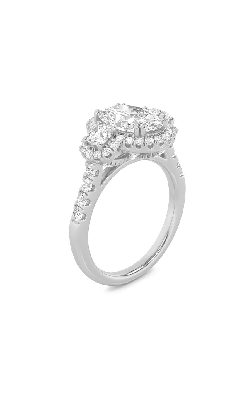 3Cttw Oval Shaped Lab Grown Diamond (F/VS) Three Stone Accented Ring in 14K Gold