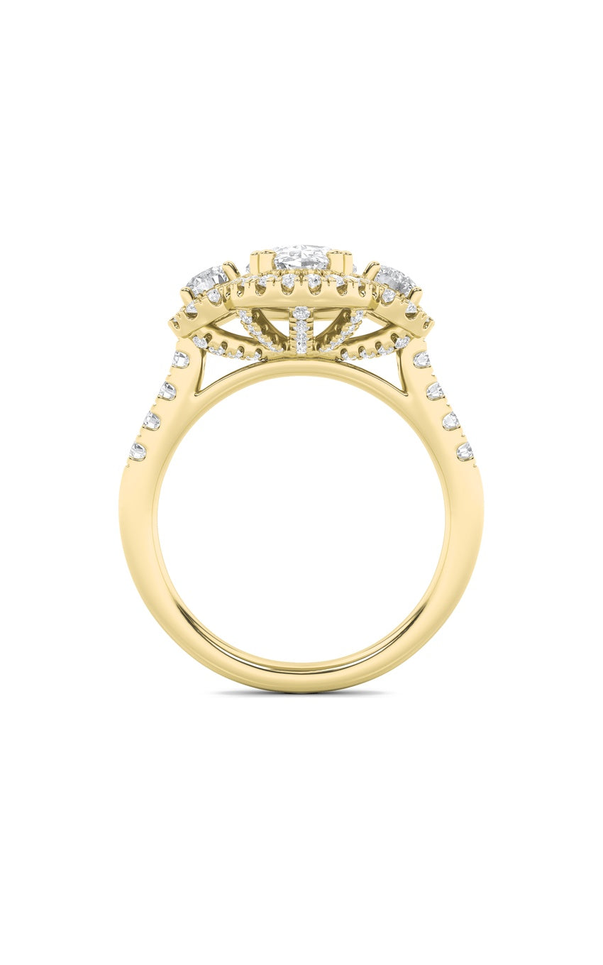 3Cttw Oval Shaped Lab Grown Diamond (F/VS) Three Stone Accented Ring in 14K Gold