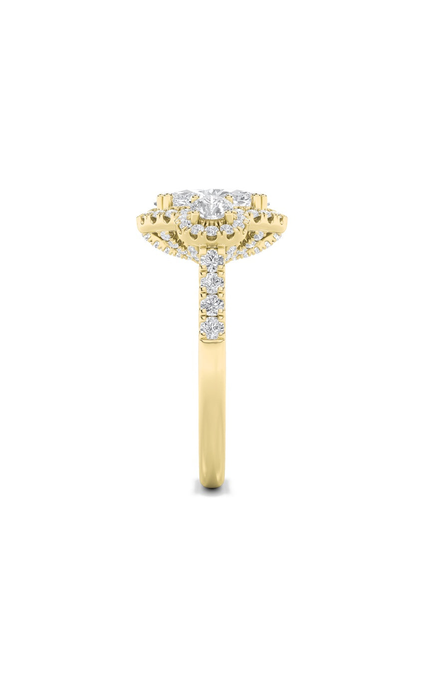 3Cttw Oval Shaped Lab Grown Diamond (F/VS) Three Stone Accented Ring in 14K Gold
