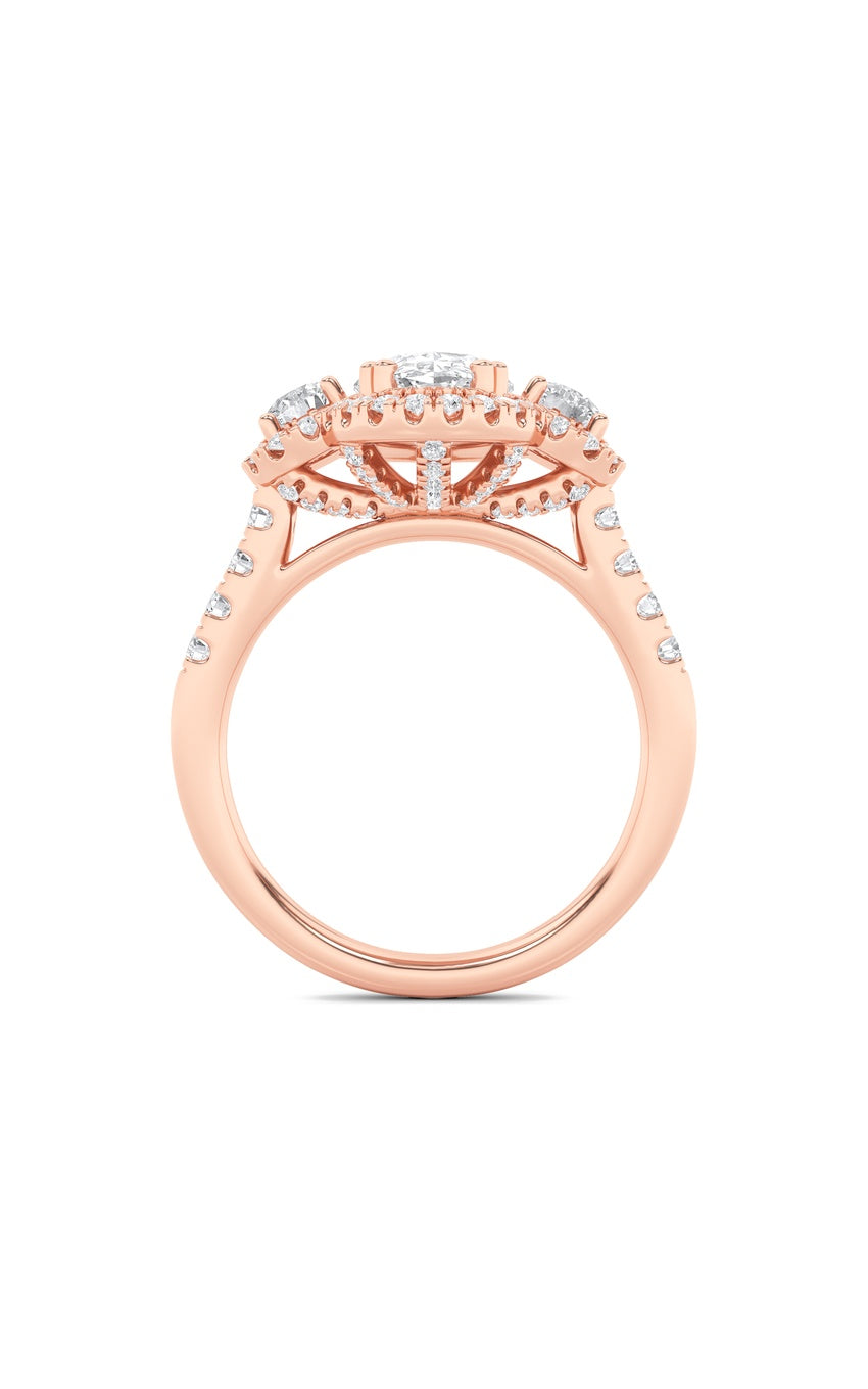 3Cttw Oval Shaped Lab Grown Diamond (F/VS) Three Stone Accented Ring in 14K Gold