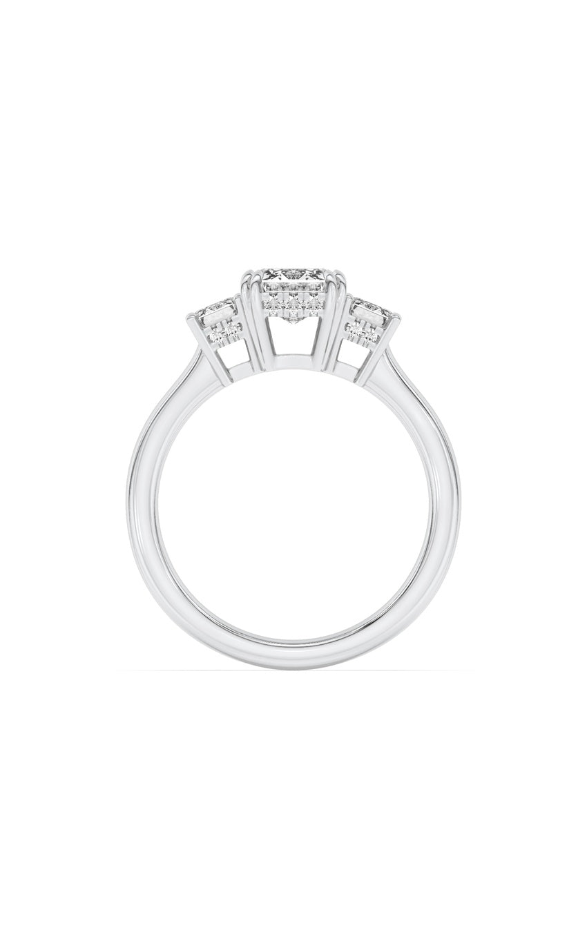 3Cttw Emerald Shaped Lab Grown Diamond (F/VS) Three Stone Accented Ring in 14K Gold