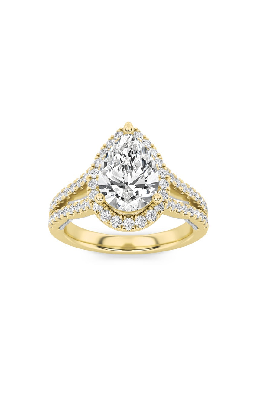 2Cttw Pear Shaped Lab Grown Diamond (F/VS) Split Shank Accented Ring in 14K Gold