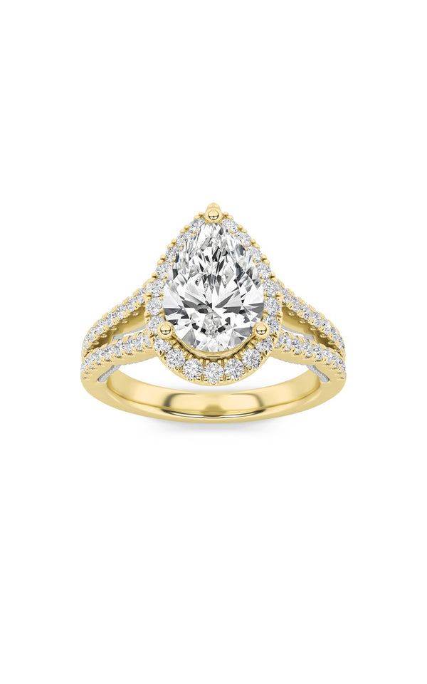 2Cttw Pear Shaped Lab Grown Diamond (F/VS) Split Shank Accented Ring in 14K Gold
