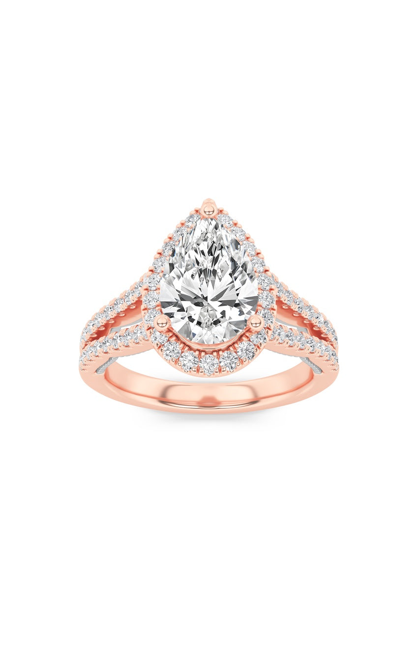 2Cttw Pear Shaped Lab Grown Diamond (F/VS) Split Shank Accented Ring in 14K Gold