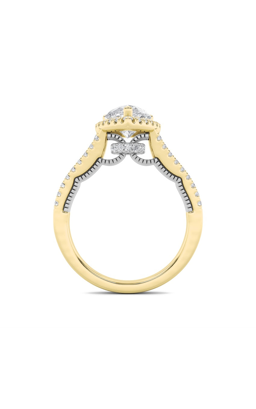 2Cttw Pear Shaped Lab Grown Diamond (F/VS) Split Shank Accented Ring in 14K Gold