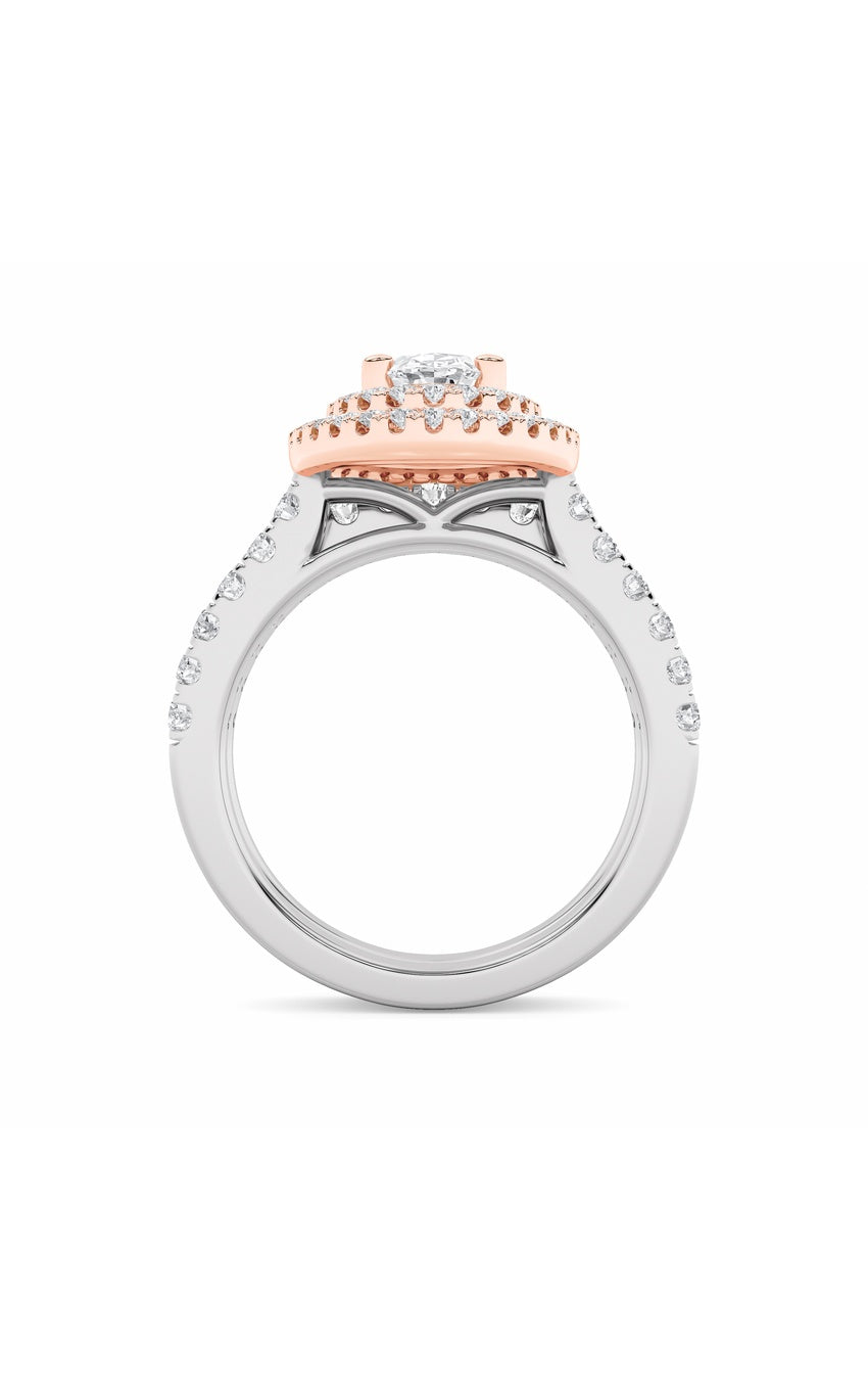 2Cttw Oval Shaped Lab Grown Diamond (F/VS) Double Halo Bridal Set Engagement Ring Set in 14K Gold