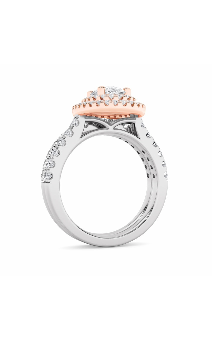2Cttw Oval Shaped Lab Grown Diamond (F/VS) Double Halo Bridal Set Engagement Ring Set in 14K Gold
