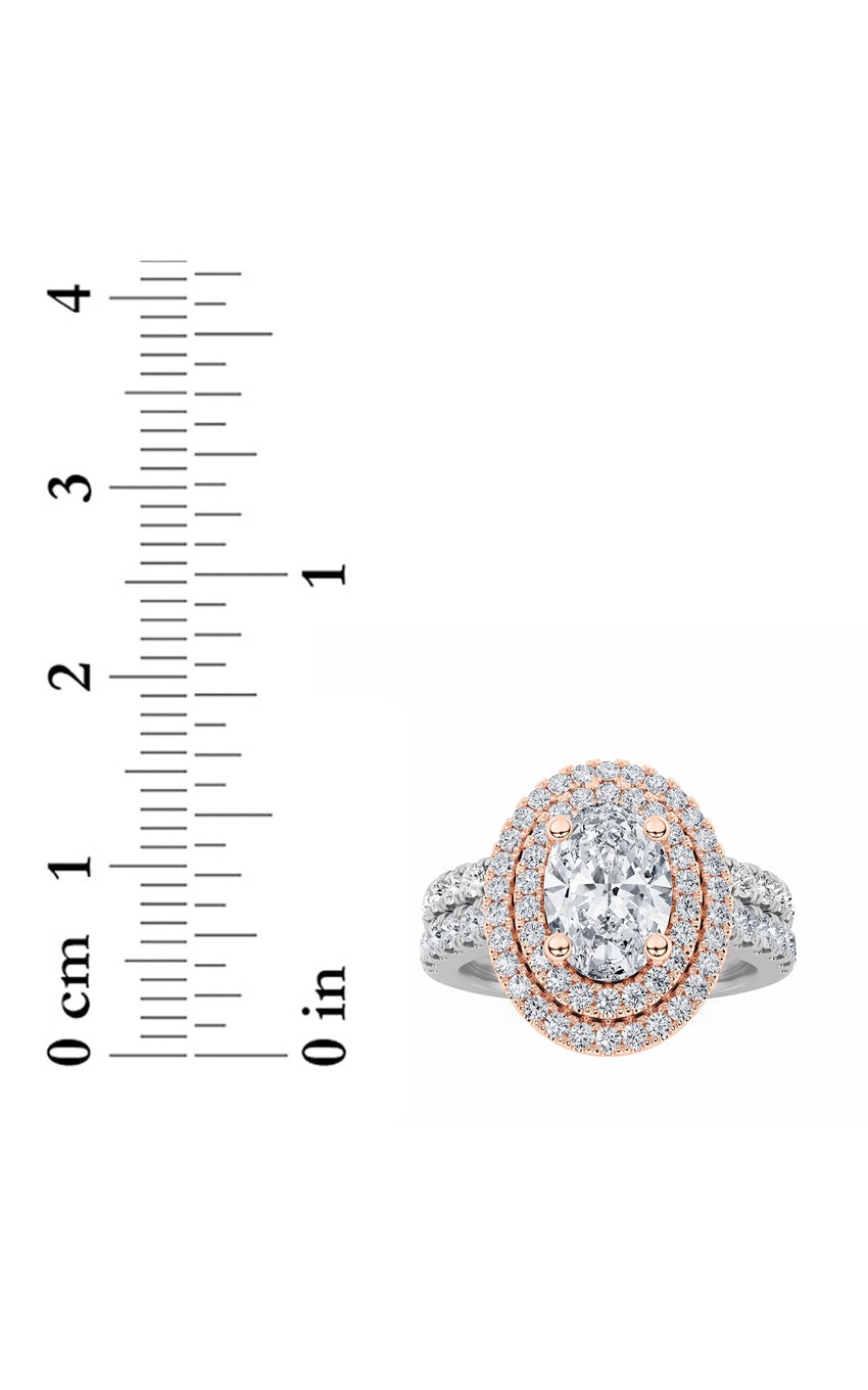 2Cttw Oval Shaped Lab Grown Diamond (F/VS) Double Halo Bridal Set Engagement Ring Set in 14K Gold