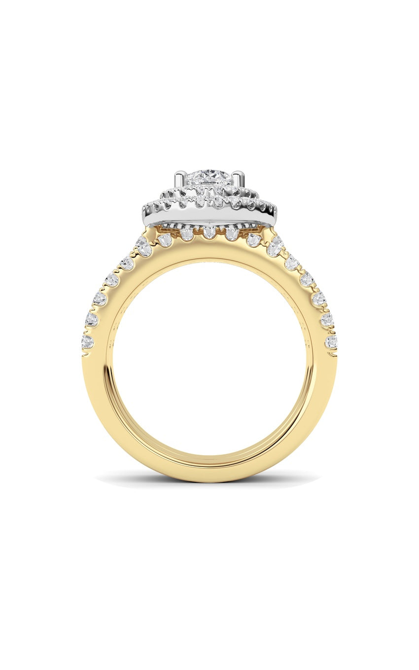 2Cttw Pear Shaped Lab Grown Diamond (F/VS) Double Halo Bridal Set Engagement Ring Set in 14K Gold
