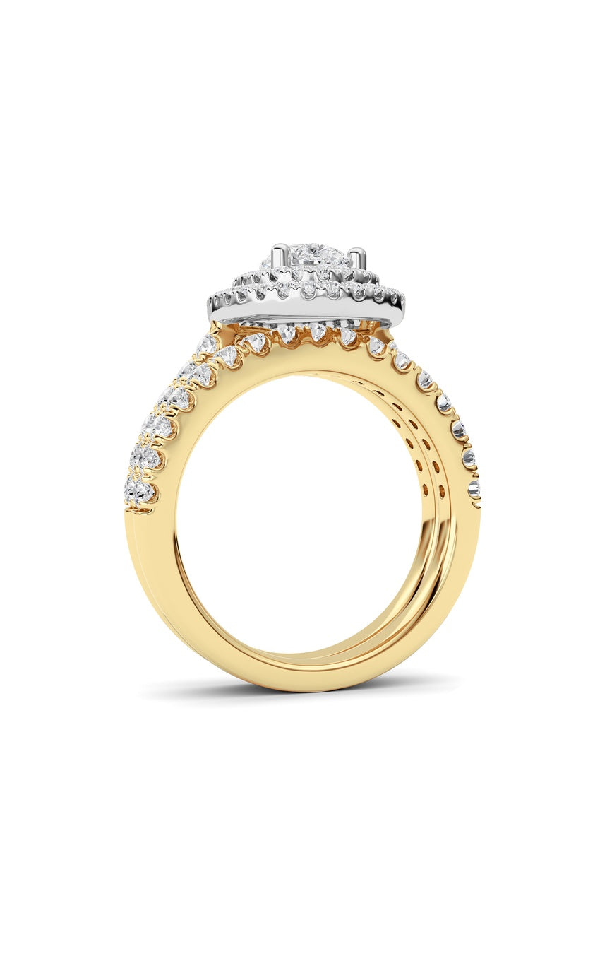 2Cttw Pear Shaped Lab Grown Diamond (F/VS) Double Halo Bridal Set Engagement Ring Set in 14K Gold