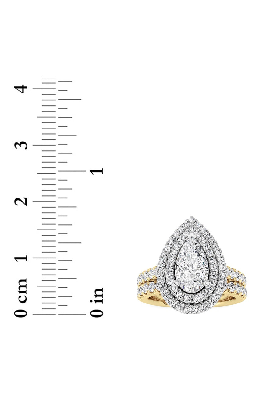 2Cttw Pear Shaped Lab Grown Diamond (F/VS) Double Halo Bridal Set Engagement Ring Set in 14K Gold
