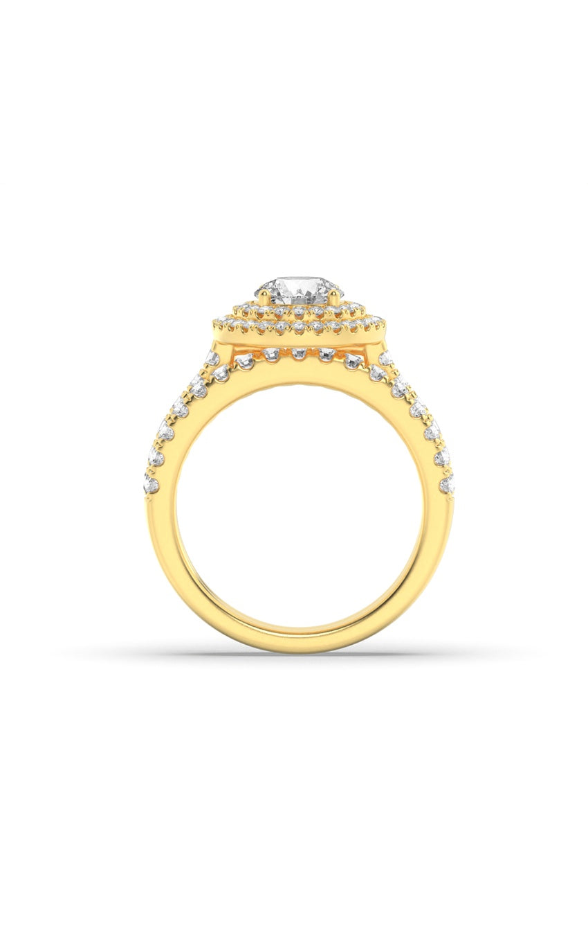 2Cttw Round Shaped Lab Grown Diamond (F/VS) Double Halo Bridal Set Engagement Ring Set in 14K Gold
