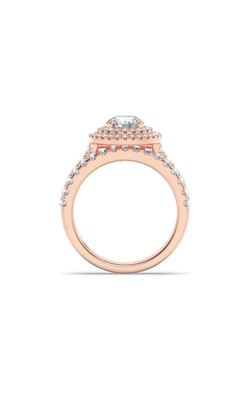 2Cttw Round Shaped Lab Grown Diamond (F/VS) Double Halo Bridal Set Engagement Ring Set in 14K Gold