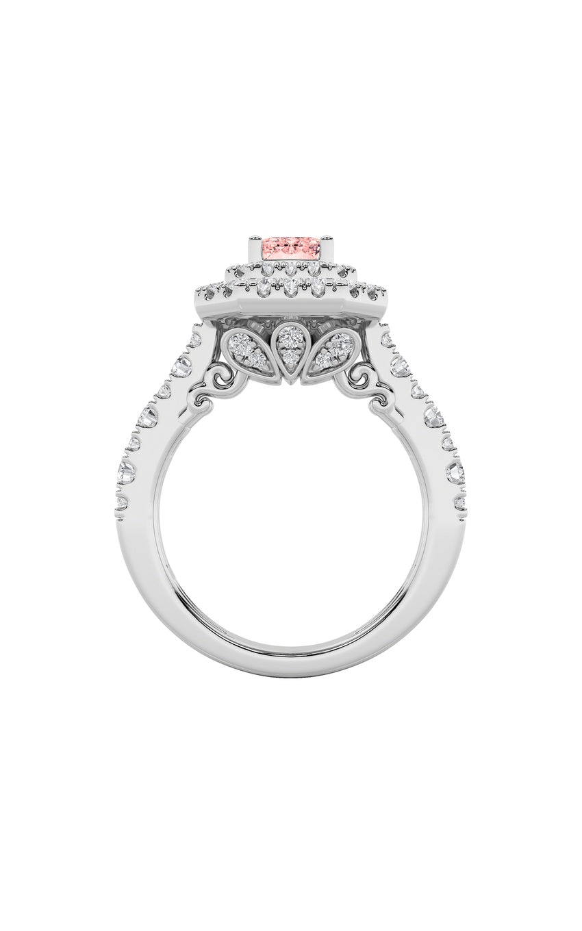 2Cttw Emerald Shaped Lab Grown Diamond (F/VS) Double Halo Engagement Ring in 14K Gold