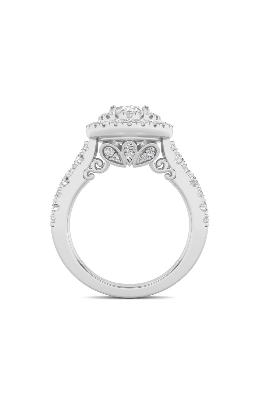 2Cttw Oval Shaped Lab Grown Diamond (F/VS) Double Halo Engagement Ring in 14K Gold