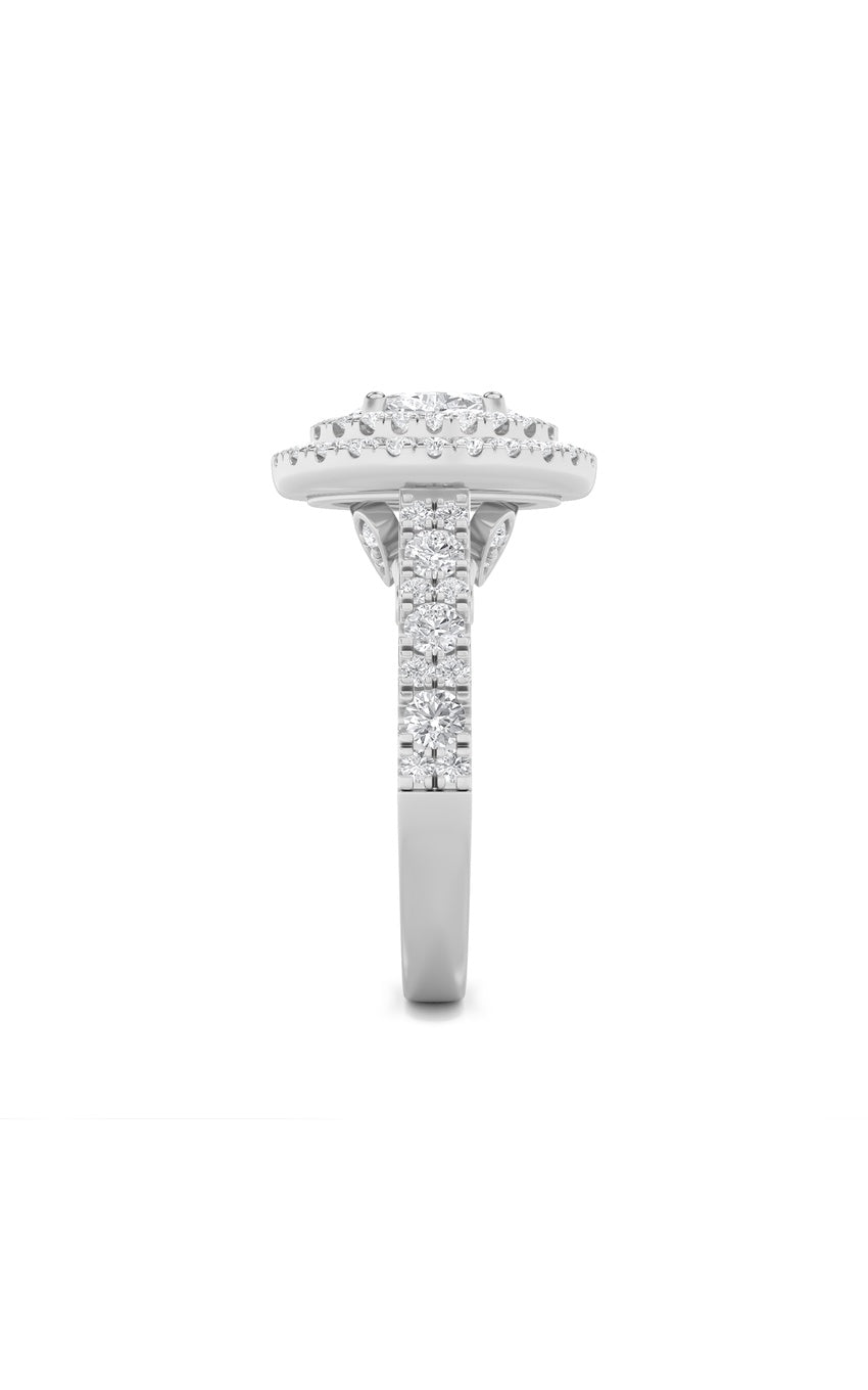 2Cttw Oval Shaped Lab Grown Diamond (F/VS) Double Halo Engagement Ring in 14K Gold