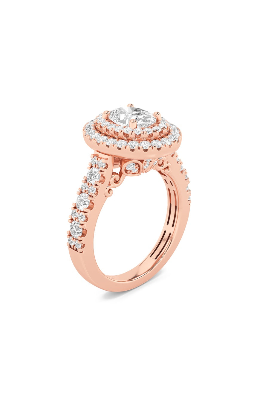 2Cttw Oval Shaped Lab Grown Diamond (F/VS) Double Halo Engagement Ring in 14K Gold