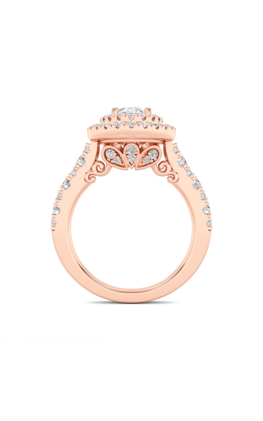 2Cttw Oval Shaped Lab Grown Diamond (F/VS) Double Halo Engagement Ring in 14K Gold
