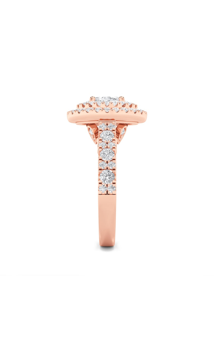 2Cttw Oval Shaped Lab Grown Diamond (F/VS) Double Halo Engagement Ring in 14K Gold