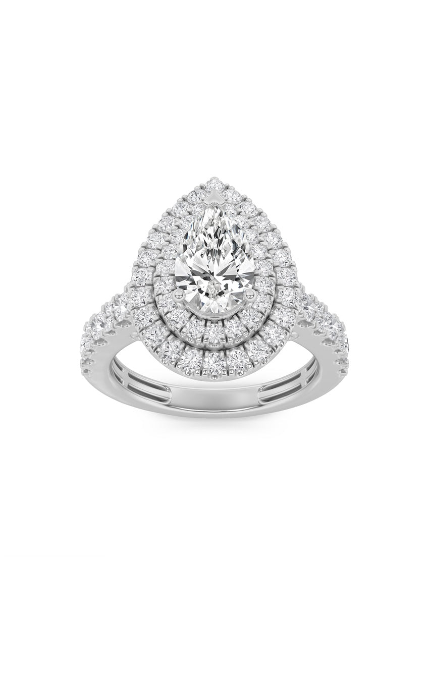 2Cttw Pear Shaped Lab Grown Diamond (F/VS) Double Halo Engagement Ring in 14K Gold