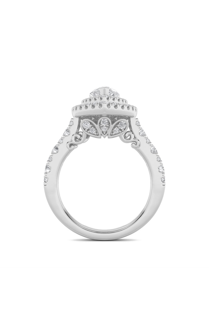 2Cttw Pear Shaped Lab Grown Diamond (F/VS) Double Halo Engagement Ring in 14K Gold