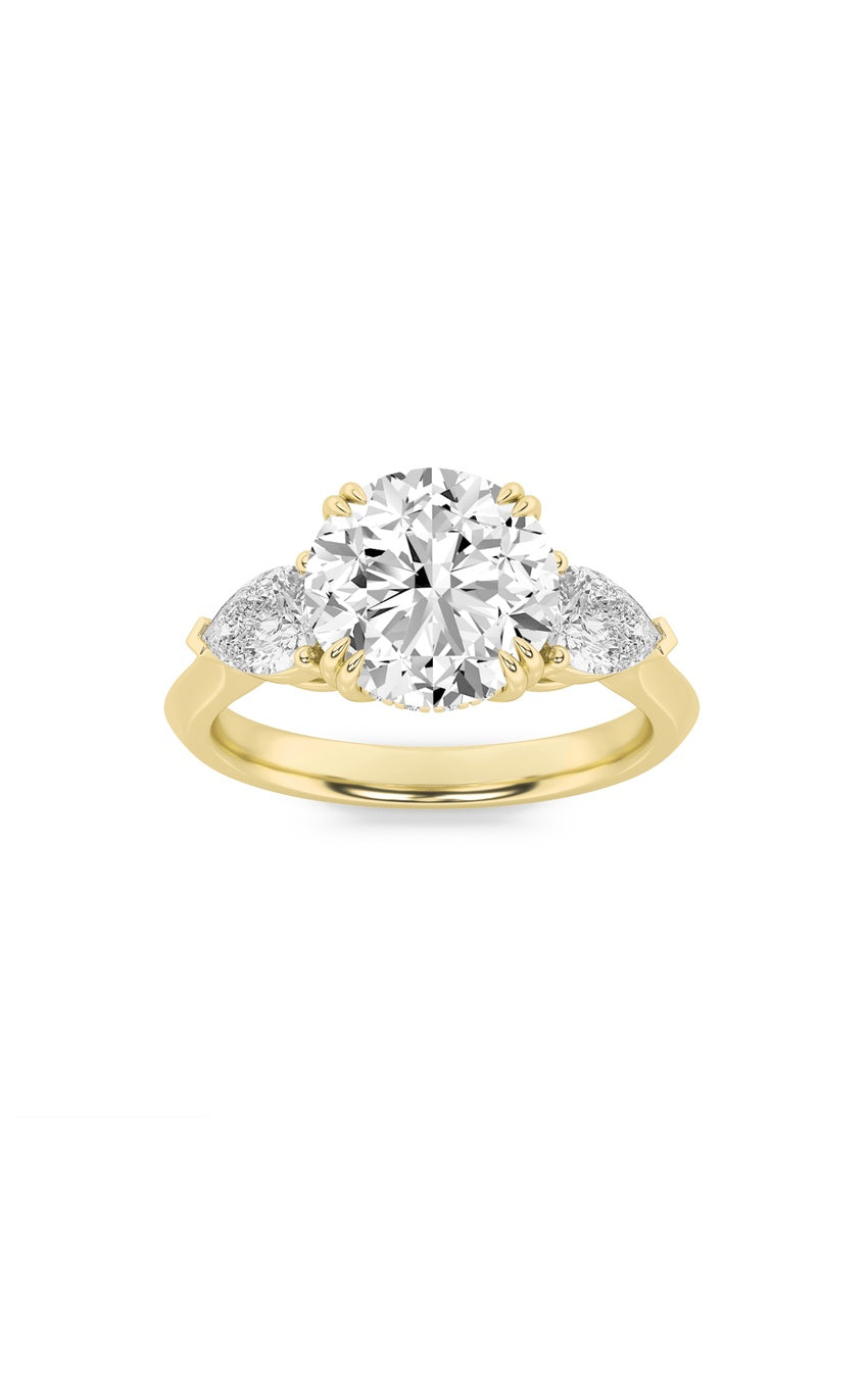 3Cttw Round Shaped Lab Grown Diamond (F/VS) Three Stone Hidden Halo Ring in 14K Gold