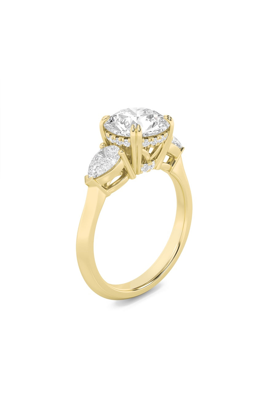 3Cttw Round Shaped Lab Grown Diamond (F/VS) Three Stone Hidden Halo Ring in 14K Gold