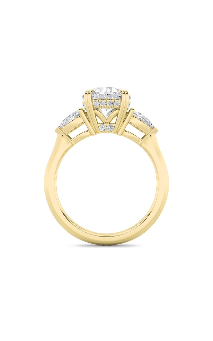 3Cttw Round Shaped Lab Grown Diamond (F/VS) Three Stone Hidden Halo Ring in 14K Gold