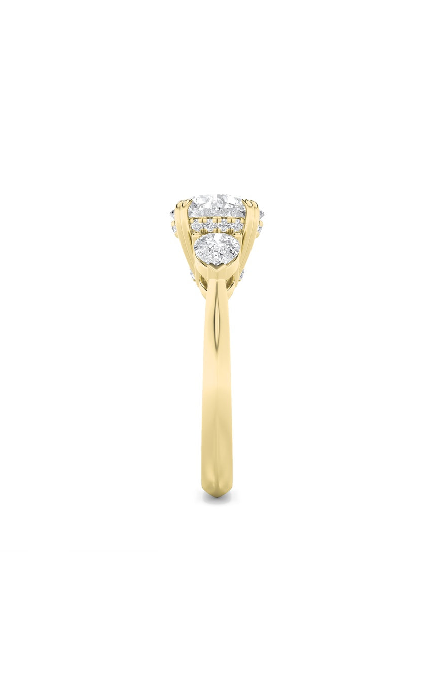 3Cttw Round Shaped Lab Grown Diamond (F/VS) Three Stone Hidden Halo Ring in 14K Gold