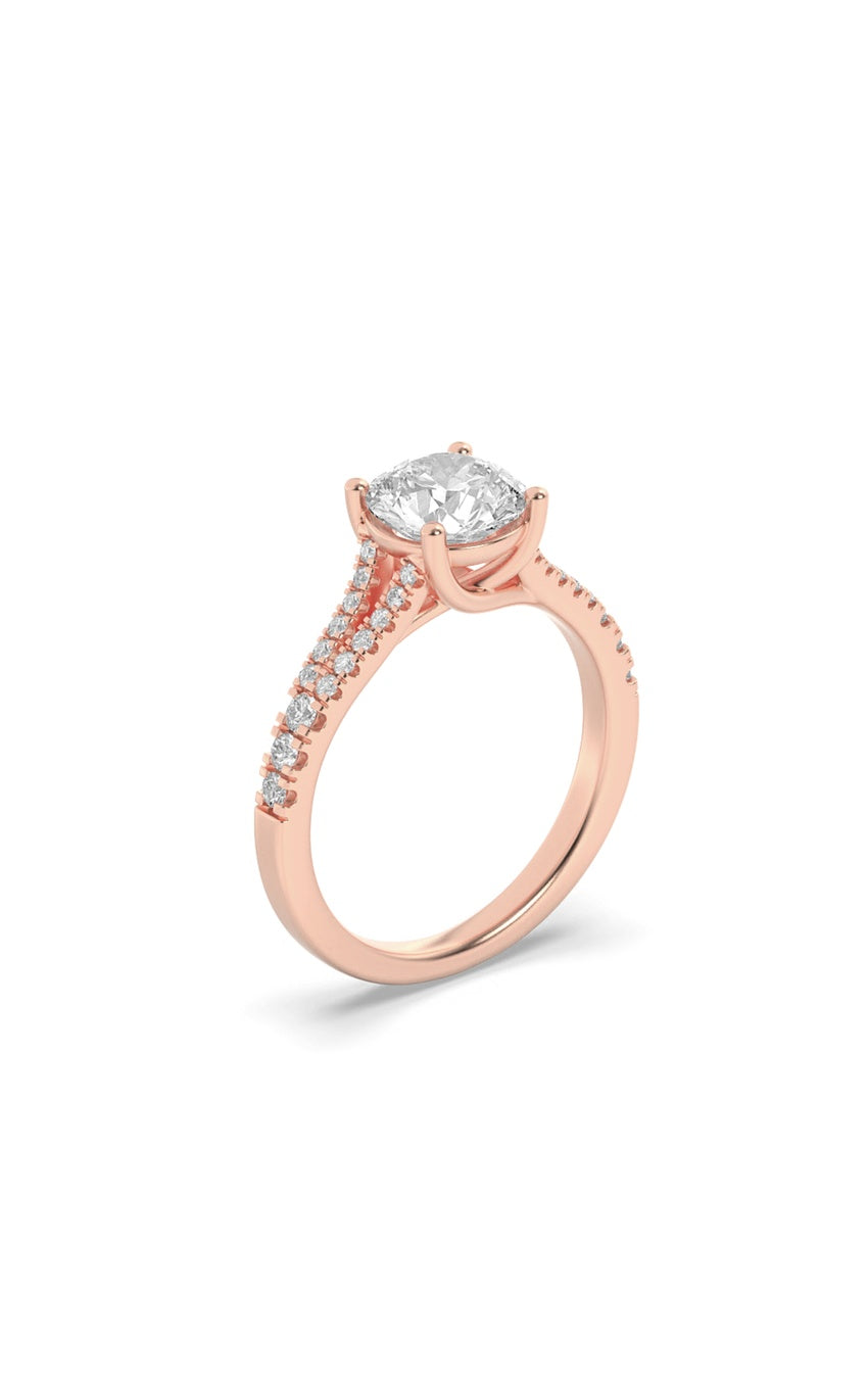 2Cttw Round Shaped Lab Grown Diamond (F/VS) Split Shank Trellis Engagement Ring in 14K Gold