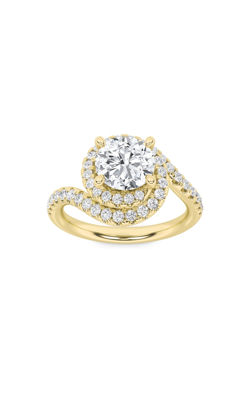 2Cttw Round Shaped Lab Grown Diamond (F/VS) Swirl Accented Engagement Ring in 14K Gold