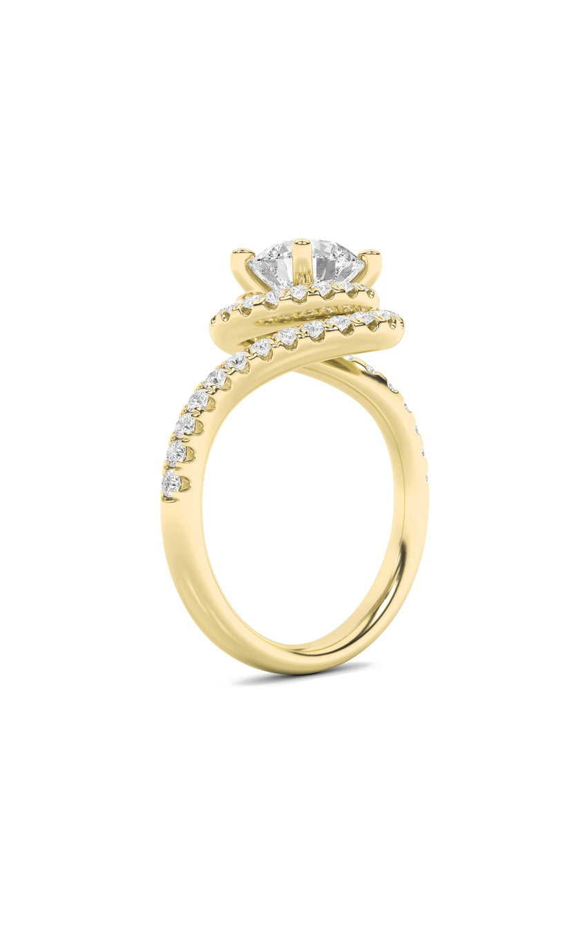 2Cttw Round Shaped Lab Grown Diamond (F/VS) Swirl Accented Engagement Ring in 14K Gold