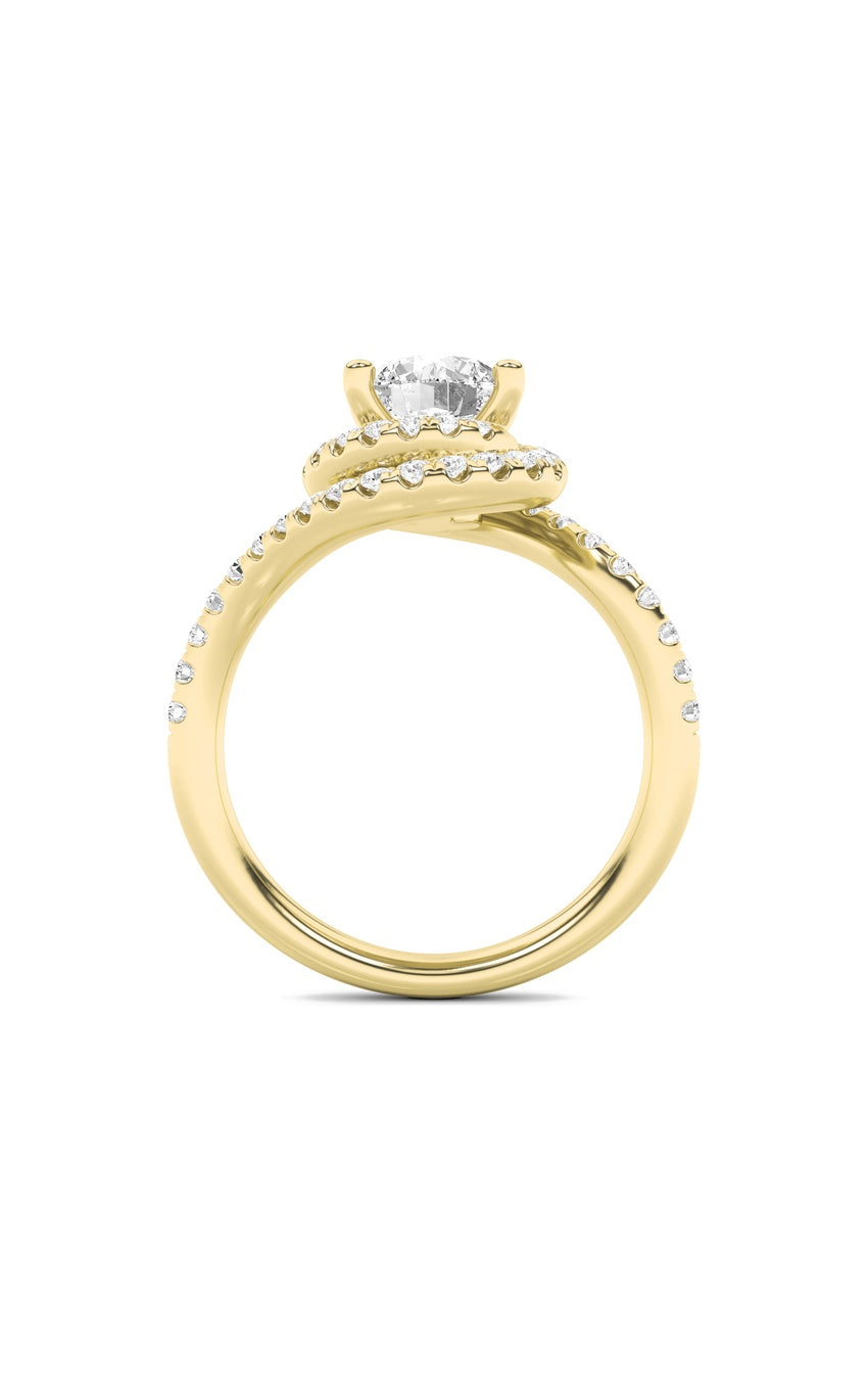 2Cttw Round Shaped Lab Grown Diamond (F/VS) Swirl Accented Engagement Ring in 14K Gold