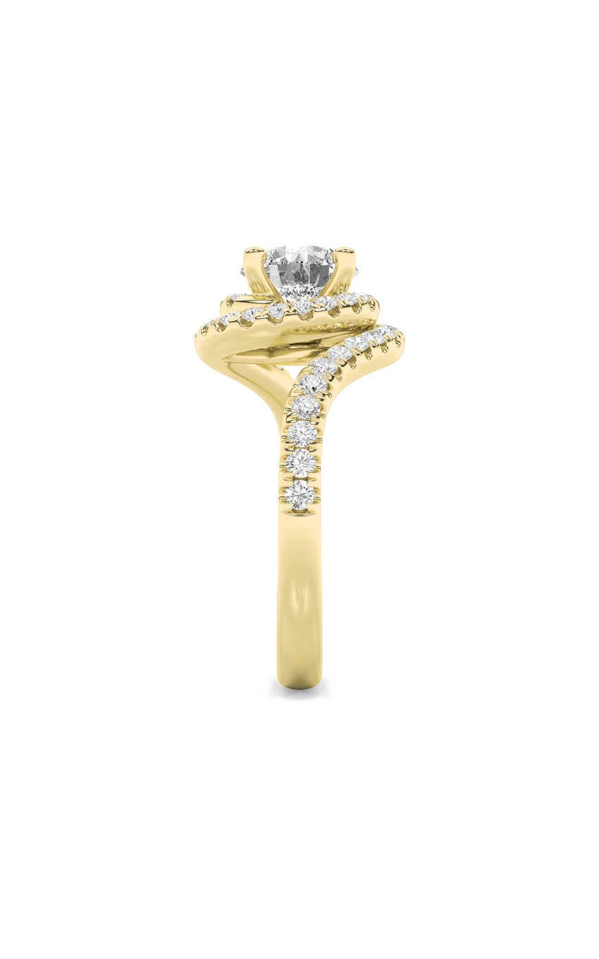 2Cttw Round Shaped Lab Grown Diamond (F/VS) Swirl Accented Engagement Ring in 14K Gold