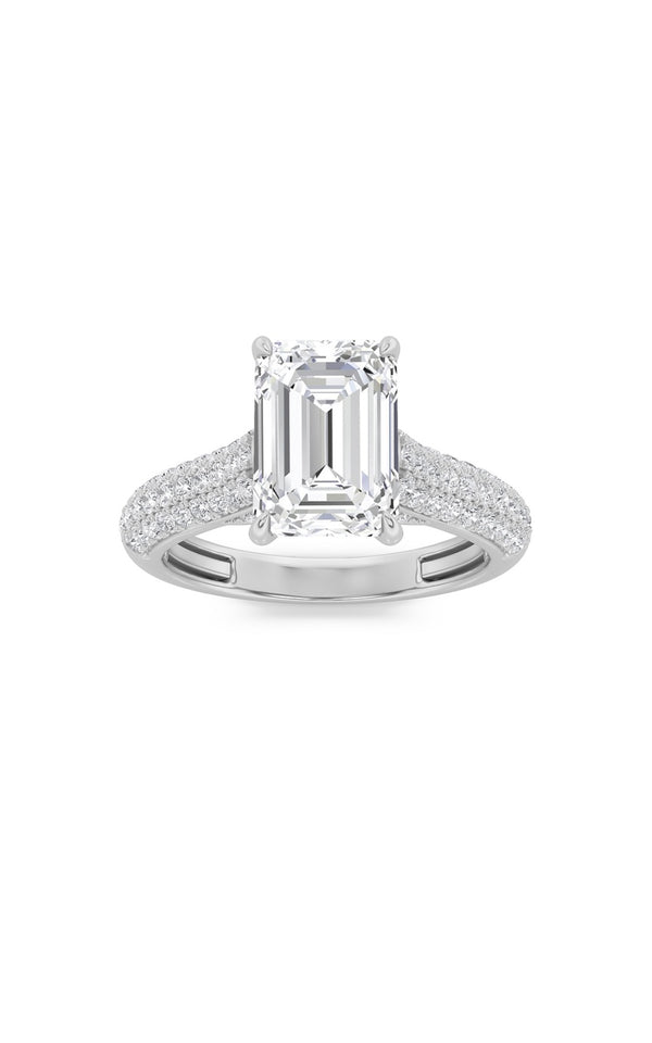 2.5Cttw Emerald Shaped Lab Grown Diamond (F/VS) Hidden Halo Accented Engagement Ring in 14K Gold