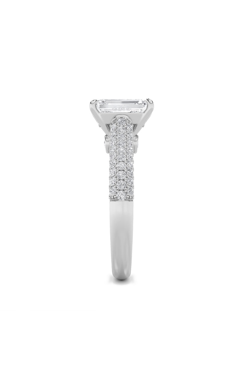 2.5Cttw Emerald Shaped Lab Grown Diamond (F/VS) Hidden Halo Accented Engagement Ring in 14K Gold