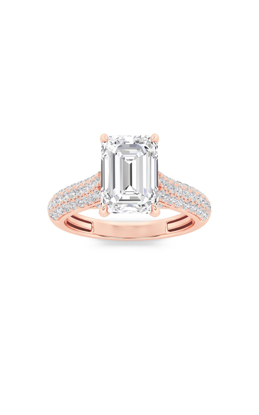 2.5Cttw Emerald Shaped Lab Grown Diamond (F/VS) Hidden Halo Accented Engagement Ring in 14K Gold