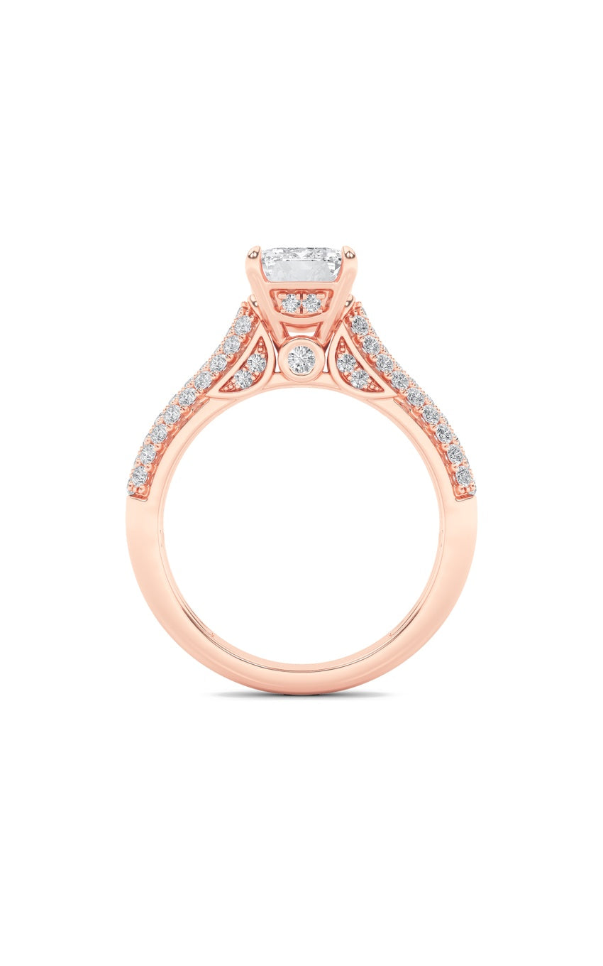 2.5Cttw Emerald Shaped Lab Grown Diamond (F/VS) Hidden Halo Accented Engagement Ring in 14K Gold