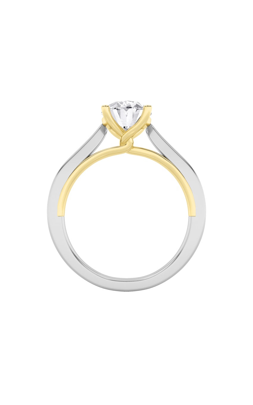 2Cttw Oval Shaped Lab Grown Diamond (F/VS) Two Tone Twisted Basket Cathedral Shank Solitaire Ring in 14K Gold