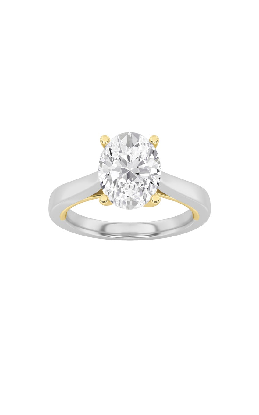 3Cttw Oval Shaped Lab Grown Diamond (G/VS) Twisted Basket Cathedral Shank Solitaire Ring in 14K Gold