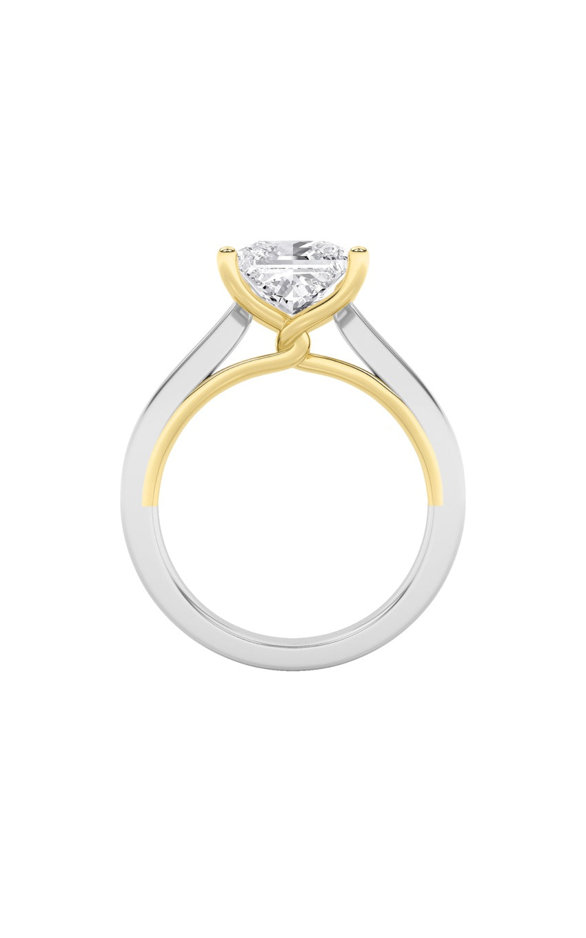 2Cttw Princess Shaped Lab Grown Diamond (F/VS) Two Tone Twisted Basket Cathedral Shank Solitaire Ring in 14K Gold