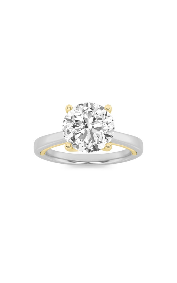 1Cttw Round Shaped Lab Grown Diamond (F/VS) Two Tone Twisted Basket Cathedral Shank Solitaire Ring in 14K Gold