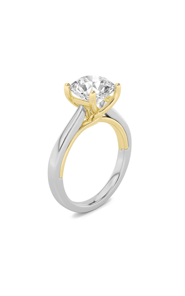 1Cttw Round Shaped Lab Grown Diamond (F/VS) Two Tone Twisted Basket Cathedral Shank Solitaire Ring in 14K Gold