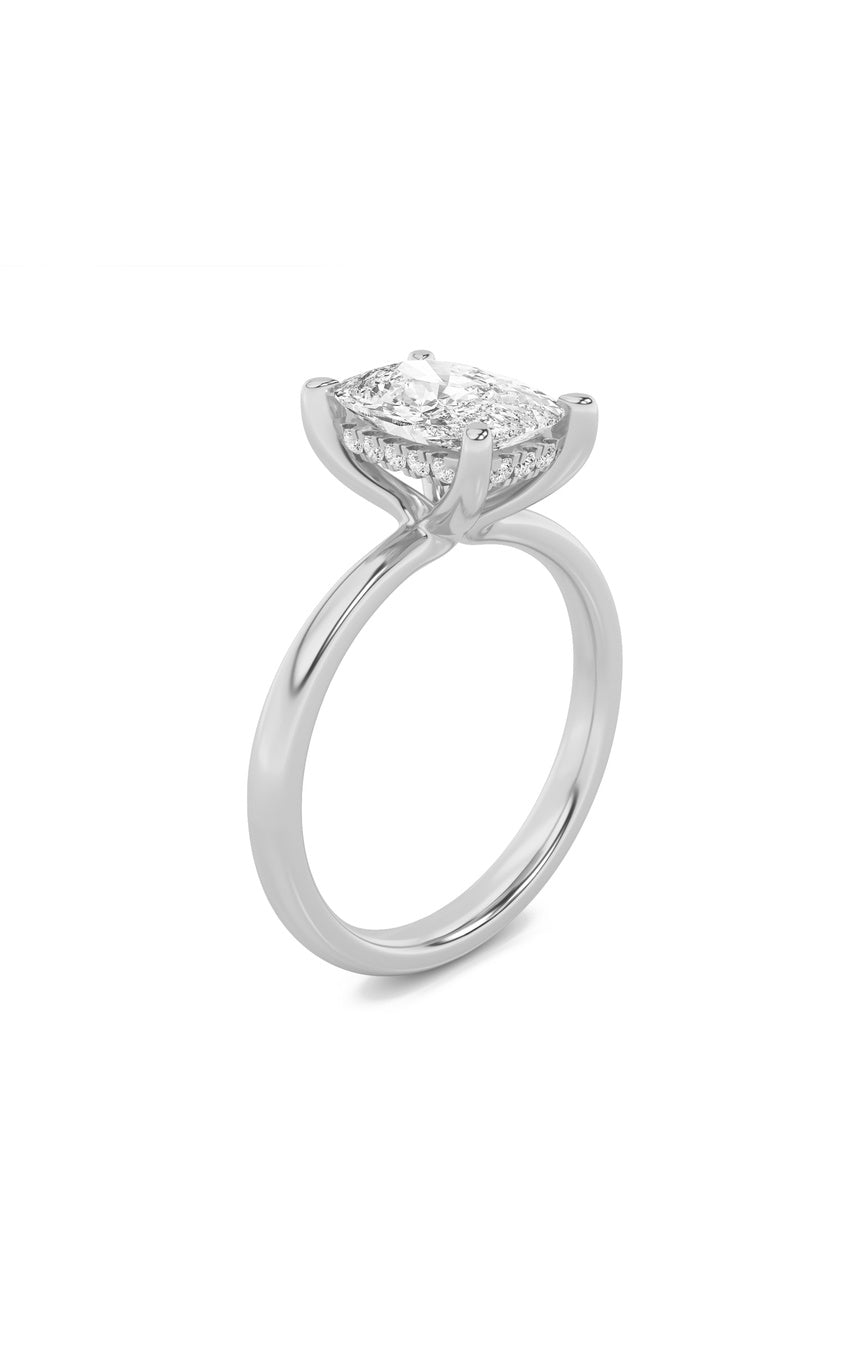 2.5Cttw Elongated Cushion Shaped Lab Grown Diamond (G/VS) Hidden Halo Petite Shank Ring in 14K Gold