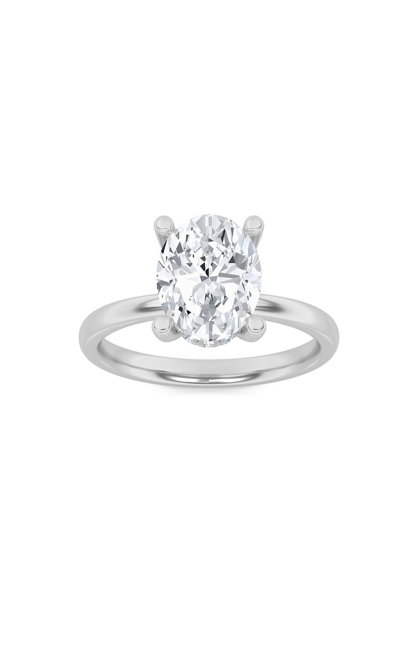 2Cttw Oval Shaped Lab Grown Diamond (F/VS) Hidden Halo Petite Shank Ring in 14K Gold