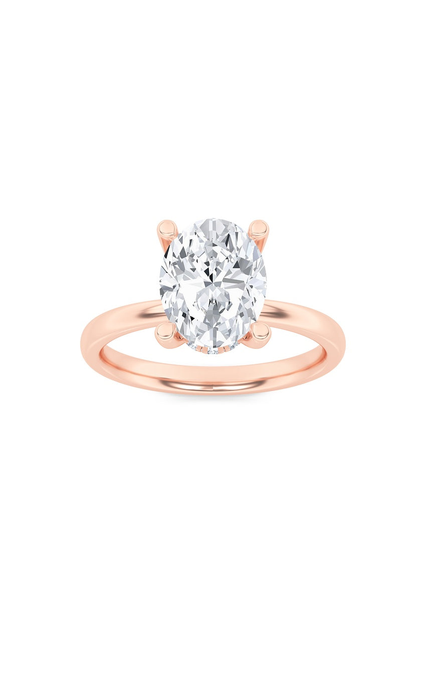 2Cttw Oval Shaped Lab Grown Diamond (F/VS) Hidden Halo Petite Shank Ring in 14K Gold