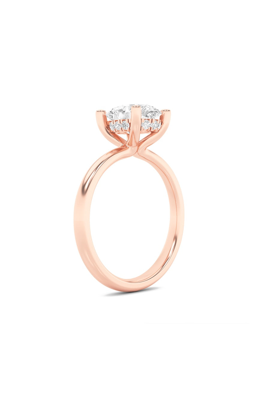 2Cttw Oval Shaped Lab Grown Diamond (F/VS) Hidden Halo Petite Shank Ring in 14K Gold
